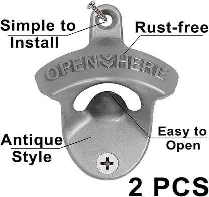 Old Style Wall Mounted Bottle Opener, Rustic Silver Rustproof Screw in Wall - Image 2