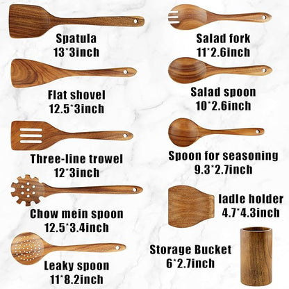 FJNATINH Wooden Spoons for Cooking, Wooden Kitchen Utensils Set for Nonstick - Image 2