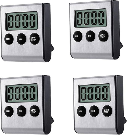 4 Pack Digital Kitchen Timer Magnet, Stainless Steel Cooking Timers by Kyzistn