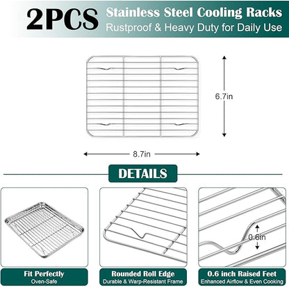 E-far Small Baking Sheet with Wire Rack, Stainless Steel Cookie Sheets Trays & - Image 3