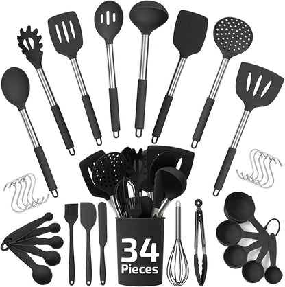 Silicone Kitchen Utensils Set 34 Pieces 450 °F Heat Resistant by CulinaryCouture