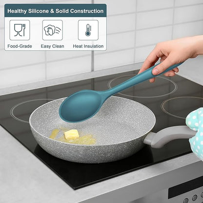 E-far Silicone Cooking Spoon Set of 2, Heat Resistant Kitchen Spoons Utensils - Image 4