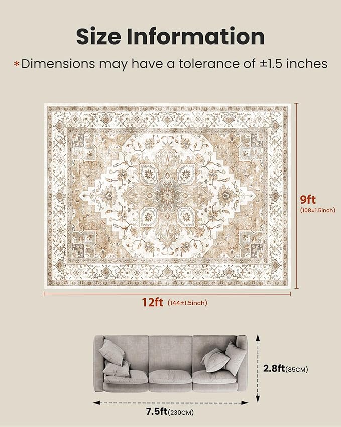 AMADA HOMEFURNISHING 9x12 Area Rugs, Low-Profile Large Washable Area Rug - Image 2