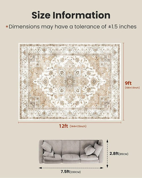AMADA HOMEFURNISHING 9x12 Area Rugs, Low-Profile Large Washable Area Rug - Image 2