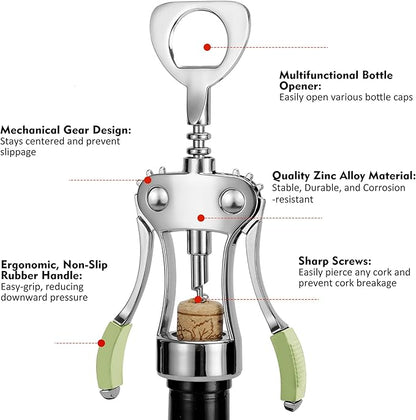 KORCCI Wine Opener, Heavy-Duty Zinc Alloy Wing Corkscrew, Premium Beer Bottle - Image 3
