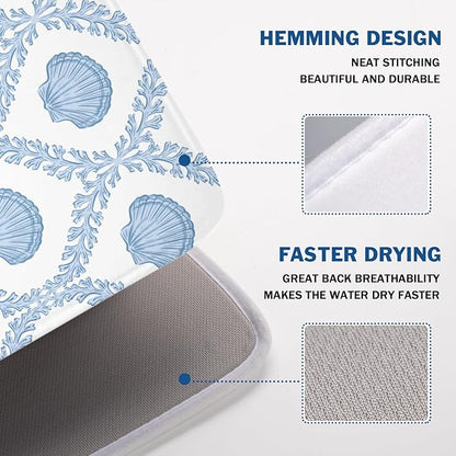 Summer Sea Shell Drying Mat 24x18 Inch, Light Blue Drying Mat - Image 3