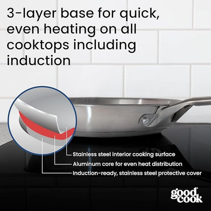GoodCook Stainless Steel Fry Pan 12-Inch, Oven-Safe to 500F & Induction-Safe - Image 4