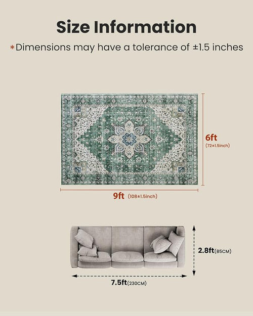 AMADA HOMEFURNISHING 6x9 Area Rug, Washable Low-Profile Large Area Rug - Image 2