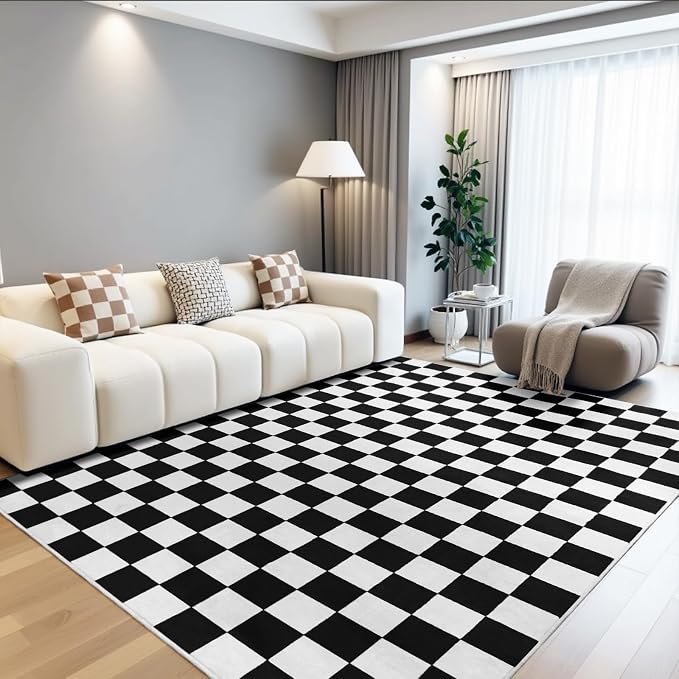 Terrug Black and White Checkered Rug by TerrugHomeDecor