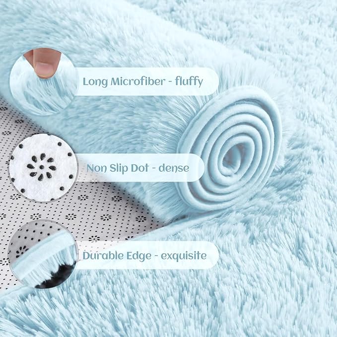 YJ.GWL Area Rugs for Living Room Bedroom, 3x5 Machine Washable Small Light Blue - Image 3