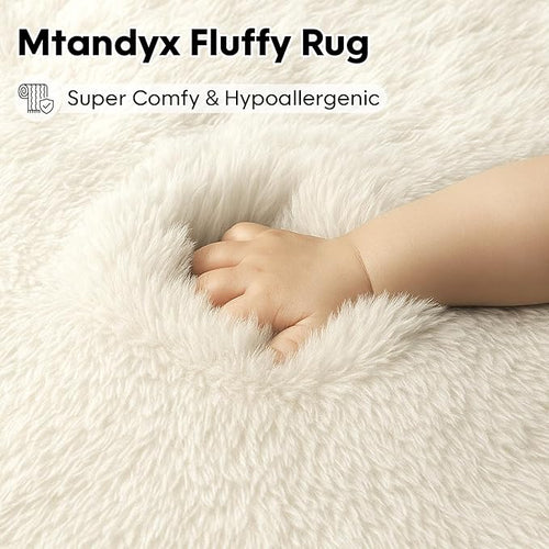 8x10 Area Rugs Living Room, Cream White Large Plush Fluffy Bedroom Carpet - Image 2