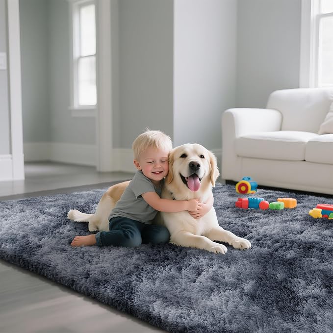 yongyangjuxin Fluffy Rug Shag Area Rug, Mottling Dark Grey 6x9 Area Rugs - Image 5
