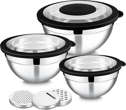 E-far Mixing Bowls with Lids and Graters, Stainless Steel Salad Mixing Bowl by E-far