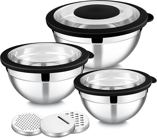 E-far Mixing Bowls with Lids and Graters, Stainless Steel Salad Mixing Bowl by E-far