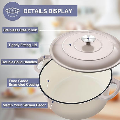 TeamFar Dutch Oven, 6QT Enameled Cast Iron Dutch Oven Cooking Pot - Image 3