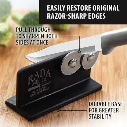 Rada Cutlery Quick Edge Knife Sharpener, 3.5" x 2", Stainless Steel Wheels - Image 2