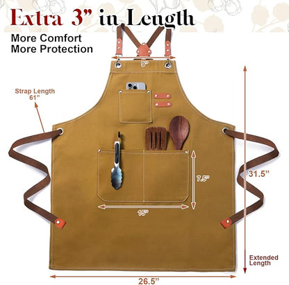 Plus Size Kitchen Apron for Men Women, Cross Back Cotton Canvas Chef Apron - Image 2