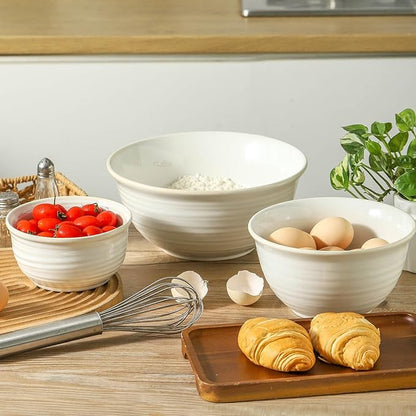 HASENSE Ceramic Mixing Bowls Set, 2.1/1.0/0.5 Qt, Handmade Salad Serving Bowls - Image 5
