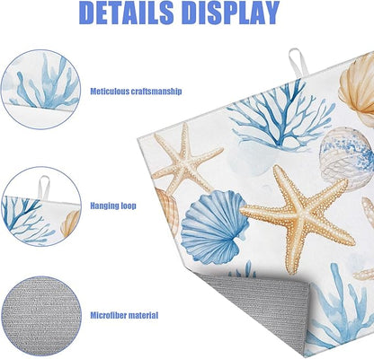 Beach Seashell Starfish Dish Drying Mat - Image 3