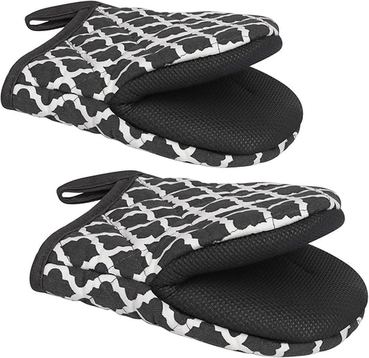 Short Oven Mitts, Heat Resistant 500°F, Silicone Grip Kitchen Gloves, Non-Slip by GOLDMEET