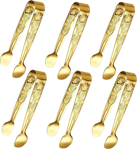 6PCS Mini Serving Tongs, 4Inch Rose Stainless Steel Sugar Cube Tong, Sliver by Sunenlyst