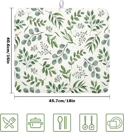 Kawani Sage Green Dish Drying Mat 16x18 In Absorbent Reversible Eucalyptus - Image 2