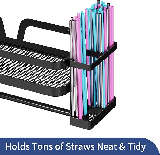 Taozun Paper Towel Holder with Shelf & Side Straw Basket - Image 2