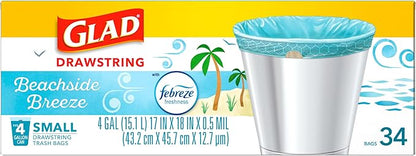 Glad Odorshield Small Drawstring Trash Bags, 4 Gal, Febreze Beachside Breeze - Image 8