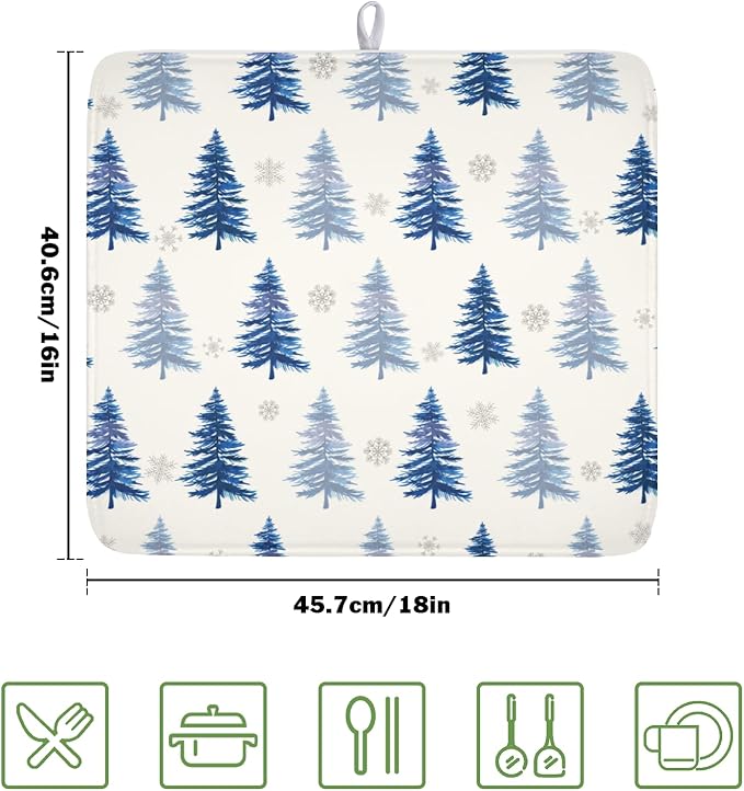 Winter Dish Drying Mat 16 x 18 Inch Blue Tree Dish Drying Pad Absorbent - Image 2