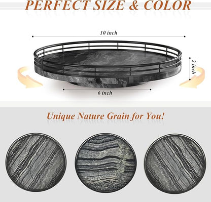 Marble Lazy Susan Turntable for Table Top – 10” Round Ancient Wood Grain Marble - Image 3
