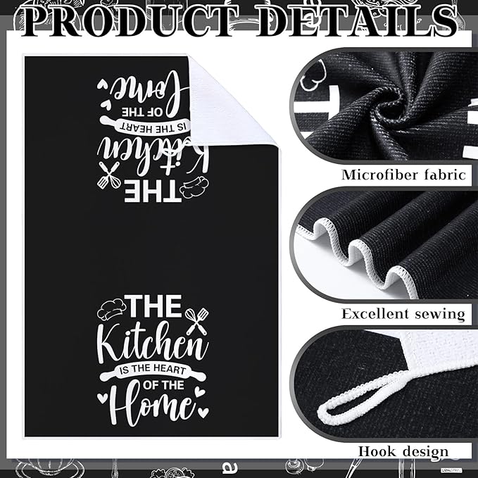 12 Pcs Farmhouse Kitchen Decor and Accessories Sets 4 Black Kitchen Towels 4 - Image 4