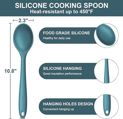 E-far Silicone Cooking Spoon Set of 2, Heat Resistant Kitchen Spoons Utensils - Image 2