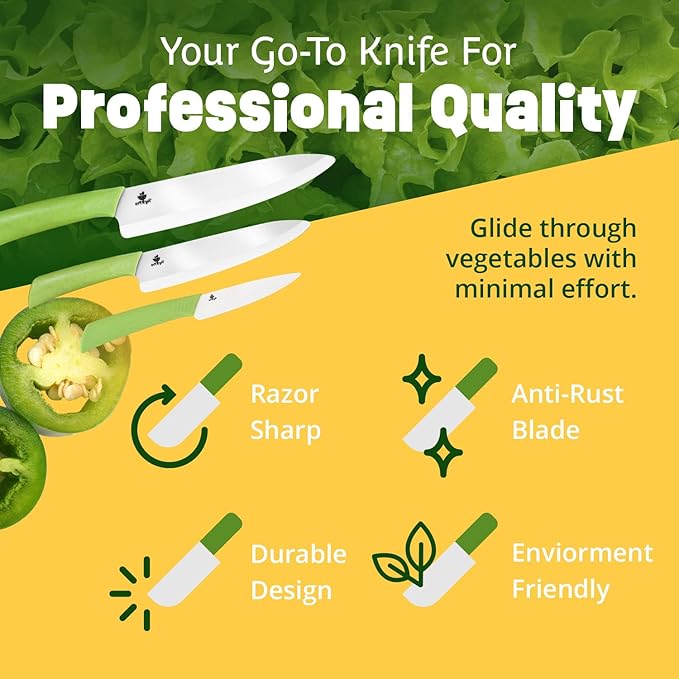 Ceramic Knife Set with Ergonomic Handle, Non-Reactive and Professional Chopping - Image 4