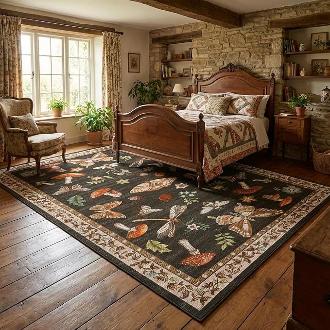 Mushroom 10x13 Area Rug for Living Room Washable Non Slip Forest Soft Low-Pile - Image 4