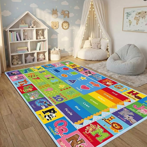 ABC Kids Rug, 78.7" x 59" Alphabet Floor Rug | Roomy alphabet layout, colorful by Nanshibaalwaysstandsbyyou