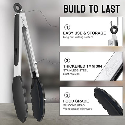 HOTEC Premium Stainless Steel Locking Kitchen Tongs - Image 5