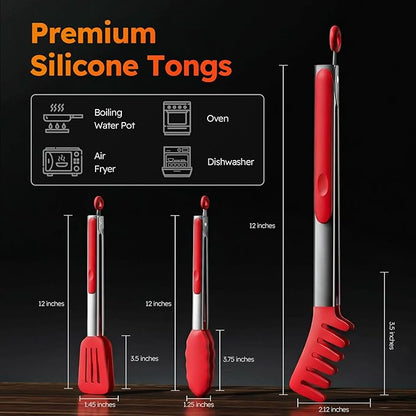 HST Tongs for Cooking with Silicone Tips, Non Stick Kitchen Tongs with Silicone - Image 2