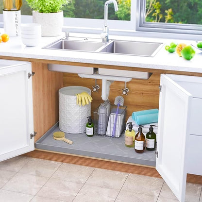 SIKADEER 28" x 22" Under Sink Mat Waterproof, Silicone Mat Kitchen Drawer Shelf - Image 2