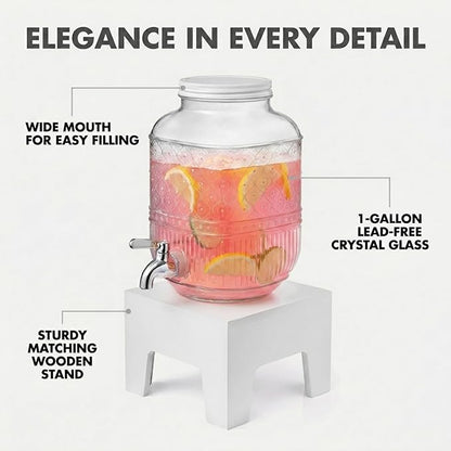 Beverage Dispenser 1 Gallon, Glass Drink Dispenser - Image 3