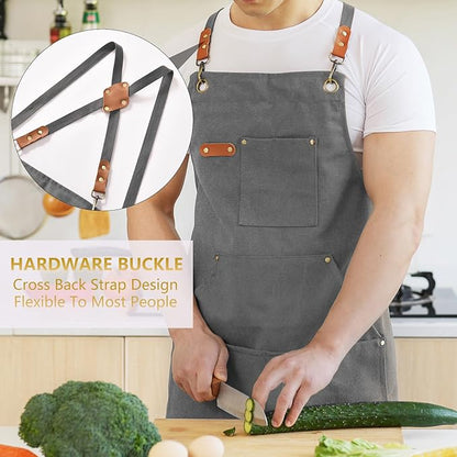 Aoomzoon Canvas Aprons for Men Chef Apron, Work Apron - 16oz Heavy Duty Cross - Image 2