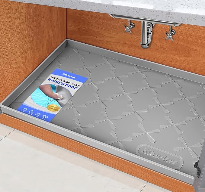 SIKADEER 40" x 22" Under Sink Mat Waterproof, Silicone Mat Kitchen Drawer Shelf by SIKADEER