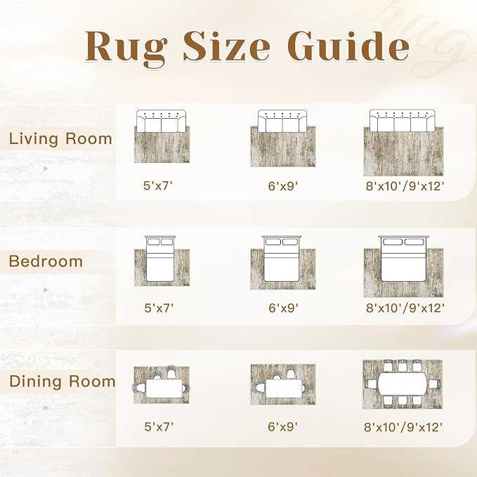 Washable Rug 9x12 Area Rugs for Living Room: Large Neutral Soft Rug Abstract - Image 8