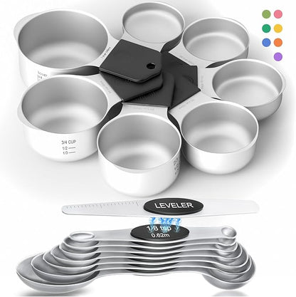 Magnetic Measuring Cups & Spoons Set|304 Stainless Steel Dual Scale Set of 15 by HOWGOODY