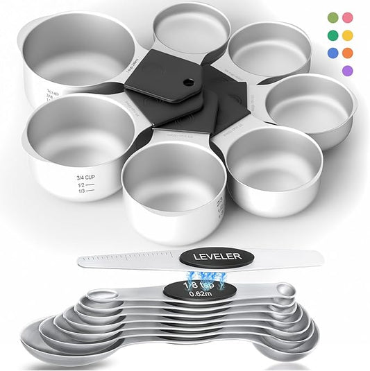 Magnetic Measuring Cups & Spoons Set|304 Stainless Steel Dual Scale Set of 15 by HOWGOODY