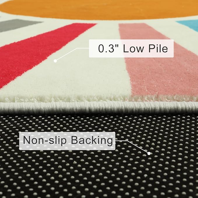 STARUIA Kids Rug 5'x7', Boho Washable Rainbow Nursery Rug, Non-Slip Soft Carpet - Image 5