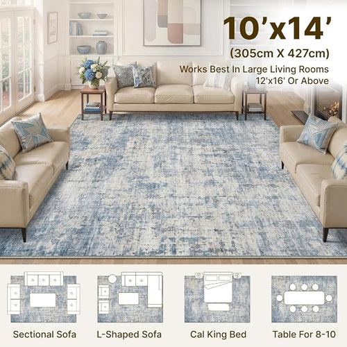 10x14 Area Rugs Washable Living Room Rug-No Slip Soft Carpets Modern Abstract - Image 2