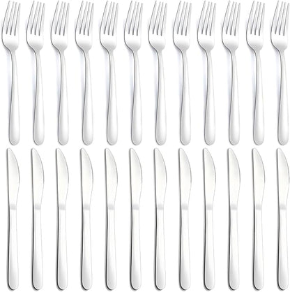 24-Piece Forks and Knives Set for 12, Food-Grade Stainless Steel Silverware Set by Gymdin