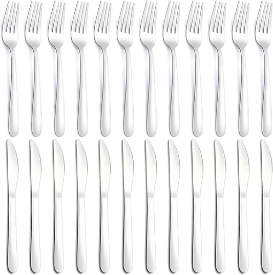 24-Piece Forks and Knives Set for 12, Food-Grade Stainless Steel Silverware Set by Gymdin