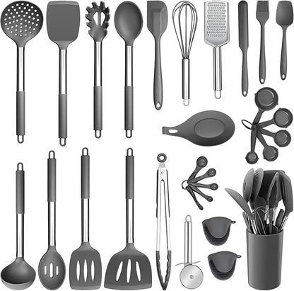 Silicone Kitchen Utensils Set, E-far 30-Piece Cooking Utensils Set by E-far