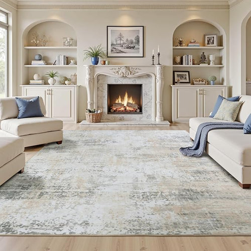 8x10 Rugs for Living Room, Neutral Large Abstract Area Rug, Non-Slip Machine by Carpelux